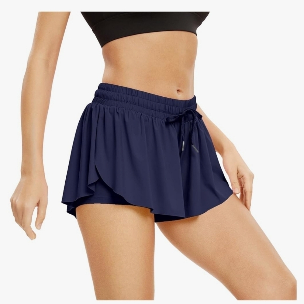 Leftear Navy Blue Flowy Lightweight workout Running Shorts for Women XS